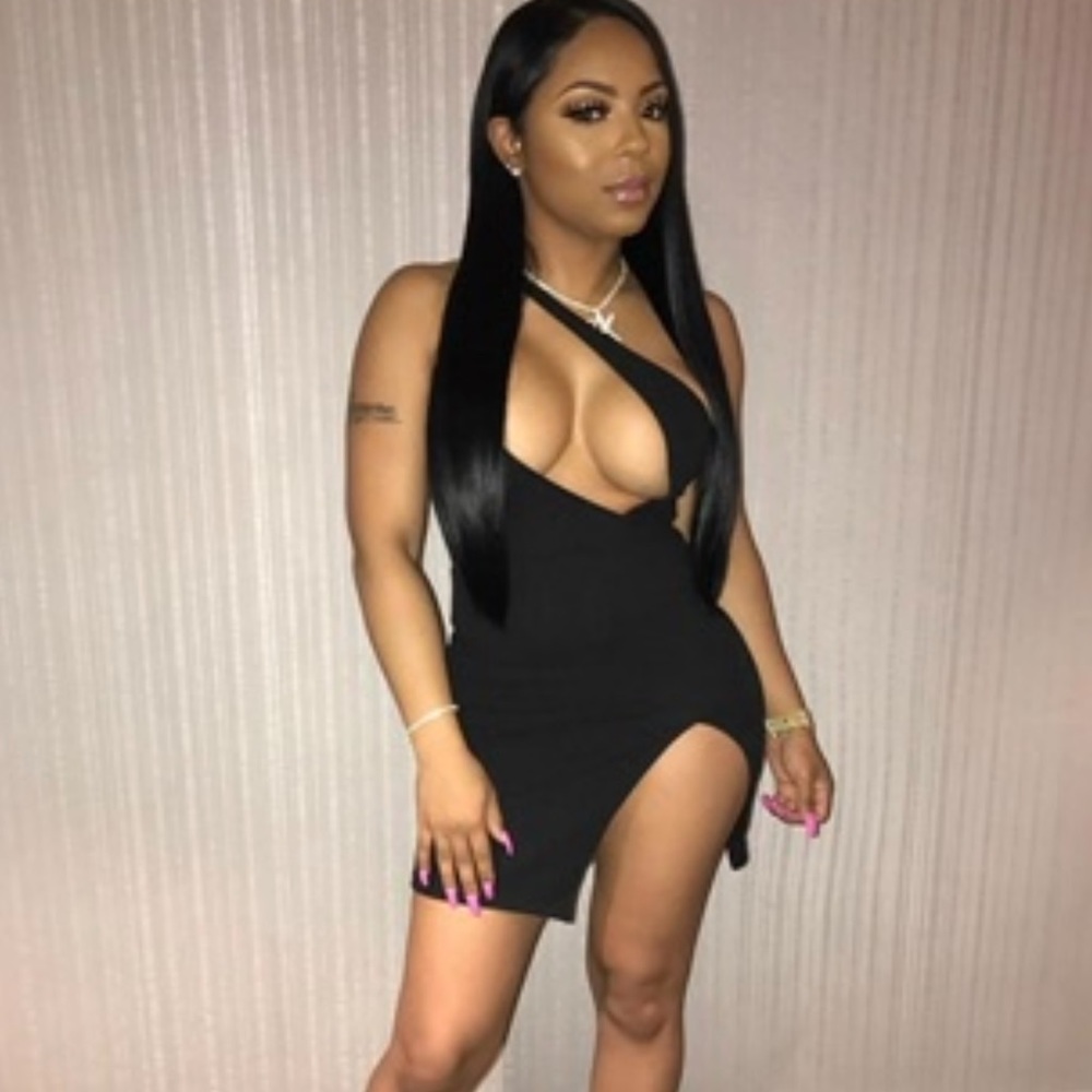 Black One Shoulder Split Dress
